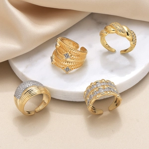 Minimalist Luxury Open Rings For Women Copper Zircon Inlaid Irregular Double Layer Adjustable Two Tone Finger Jewelry