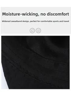 Vue détaillée du chapeau de soleil noir avec un bandeau anti-transpiration large interne