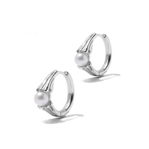 925 Sterling Silver Artificial Pearl Hoop Earrings Textured Geometric Korean Style Simple Elegant Jewelry For Women
