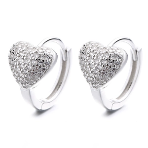 Sparkling 925 sterling silver heart hoop earrings with micro-pave cubic zirconia stones
