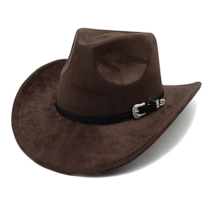 Chapeau de cowboy western classique en daim marron foncé avec bande noire et boucle