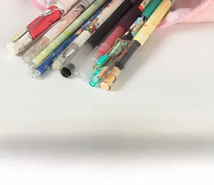 Detail of 0.5mm tip multicolor gel pens and floral pink zipper pencil case set