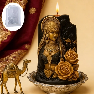 Stampo in silicone 3D per candele con donna araba, decorazioni di rose e cammello in rilievo