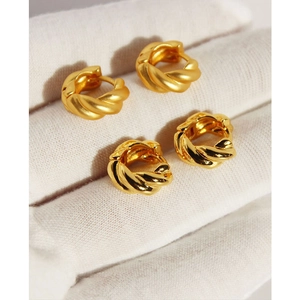 Minimalist Twisted Rope Hoop Earrings For Women Vintage Gold Plated Copper Matte Shiny Geometric Round Small Huggie Earrings