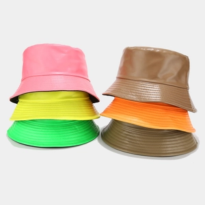 Glossy PU leather bucket hats in six vibrant colors for women outdoor sun protection