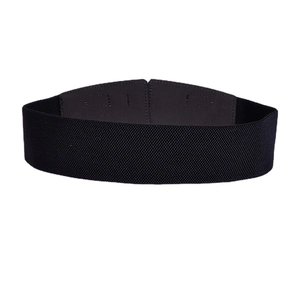 Women's vintage elastic waist belt with double buckle design in black stretch fabric