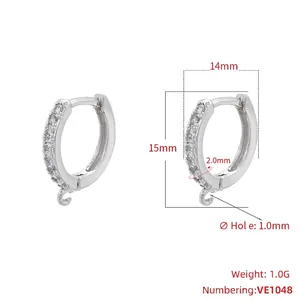 Silver earring component with dimensions 14mm diameter and 1mm hole for DIY jewelry