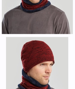 Detail view of the soft fleece lining and thick knit texture on winter hat and scarf set