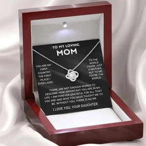Sparkling clover love knot necklace in premium red LED light wooden gift box for mother