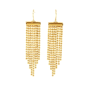 Elegant 18K gold plated stainless steel fringe tassel earrings with long beaded chain design