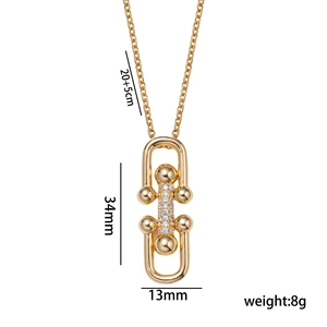 18K gold-plated horseshoe U-link pendant necklace with cubic zirconia, size 34x13mm