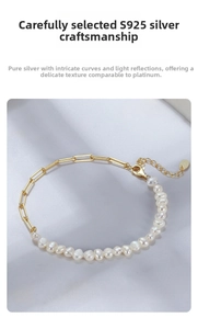 Dettaglio catena in argento S925 placcato oro e perle d'acqua dolce con chiusura a moschettone
