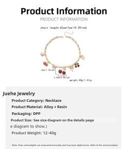 Detail der Goldkette mit Kirsch- und Palmenanhängern inklusive Maßangaben für Schmuck