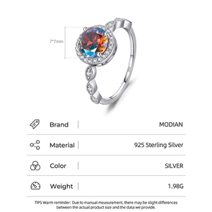 Sparkling S925 sterling silver ring with 7mm round iridescent zircon stone for women