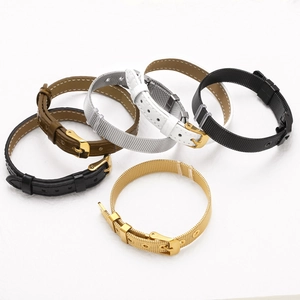 Verstellbare Armbänder aus Edelstahlgeflecht und Leder für DIY-Schmuck in verschiedenen Farben