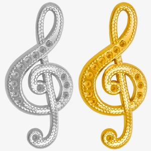 Golden and silver stainless steel treble clef musical note pendants with textured finish