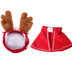 Christmas Pet Costume Santa Hat And Red Cape Deer Antler Headband Scarf Soft Fleece Holiday Dress Up For Cats Small Dogs
