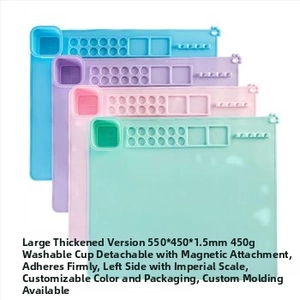 Detail view of large 55x45cm silicone craft mat with magnetic cups and scale ruler