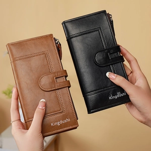 Women Long Wallet PU Leather Bifold Zipper Clutch Purse With Multi Card Slots For Daily Use Fashion Elegant Solid Color
