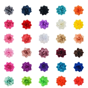 5x5 grid display showing 25 different colors of 8cm layered fabric lotus flower accessories