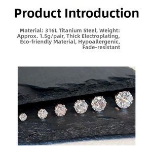 Detail of 316L titanium steel stud earrings with zircon stones and durable plating