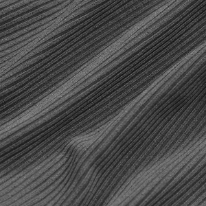 Close-up of premium pleated fabric detail on the dark grey long sleeve top for women