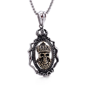 Collana Con Pendente Teschio E Corona Da Uomo Acciaio Inossidabile Cavo Hip Hop Punk Gotico Gioielli Bicolore