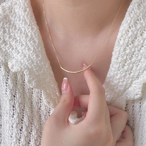 925 Sterling Silver Curved Bar Smile Necklace Minimalist Square Tube Geometric Clavicle Chain Jewelry For Women