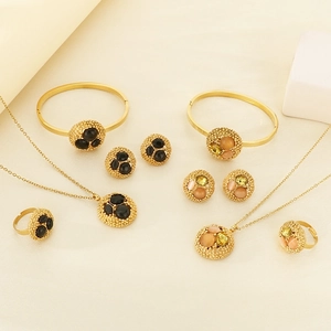 Luxury 18K gold-plated stainless steel jewelry set with micro-pave cubic zirconia accents