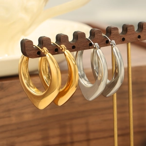 Boucles d'Oreilles Créoles Minimalistes en Acier Titane Géométrique Forme de U Or Argent Poli Bijoux Femme