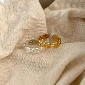 Anchor Chain Ring 925 Sterling Silver Minimalist Pig Nose Geometric Adjustable Fashion Jewelry Gift For Women