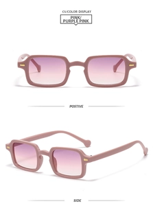 Vistas detalladas de gafas de sol vintage cuadradas rosas con cristales degradados