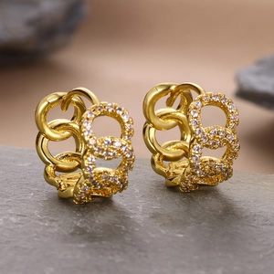 Minimalist gold chain link hoop earrings encrusted with sparkling white cubic zirconia