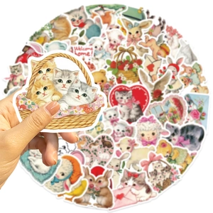 Retro hand-drawn cartoon animal stickers collection for DIY laptop and guitar decor