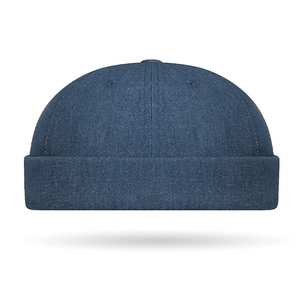 Vintage dark blue denim docker hat for men and women featuring a minimalist six-panel design