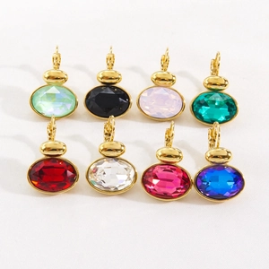 Oval titanium steel earrings with colorful crystals in eight vintage style colors