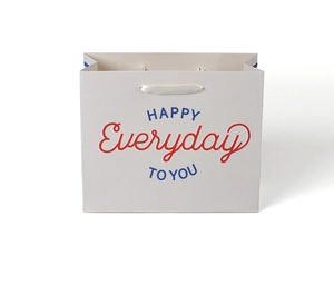 Close-up of premium paper gift bag with silk handles and colorful HAPPY EVERYDAY printing