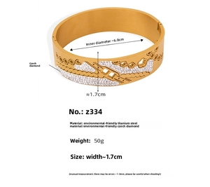 Detail shot of 18K gold plated titanium steel flower bangle with clear dimensions