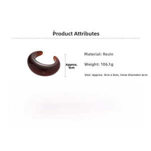 Detailed specs of amber resin C-shape cuff bracelet with tortoise shell patterns