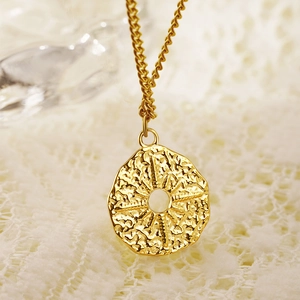 Vintage irregular sunburst coin pendant necklace in 18K gold plated stainless steel