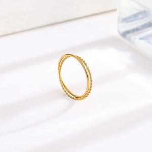 Minimalist double-layered gold titanium steel ring with twisted rope design on white background