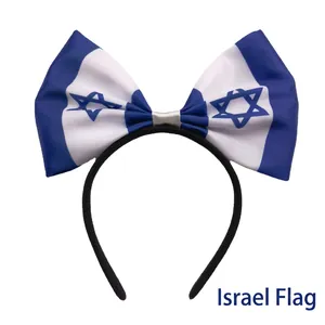 Israel flag headband with large blue and white bow featuring Star of David design