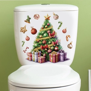 Christmas tree toilet decal featuring colorful gift boxes and festive holiday ornaments