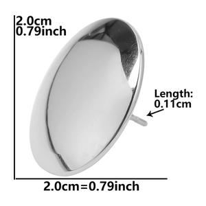 Detailed view of oval 304 stainless steel earrings showing dimensions of 2.0cm