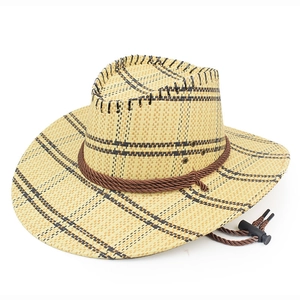Cappello da cowboy in paglia a quadri estivi con sottogola regolabile per il sole