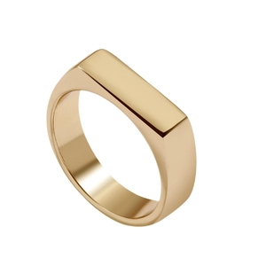 Minimalist gold rectangular flat top ring with a polished vintage geometric design
