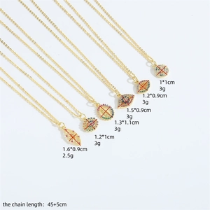 Colorful zircon evil eye pendant necklaces in 18K gold finish on fine cross chains
