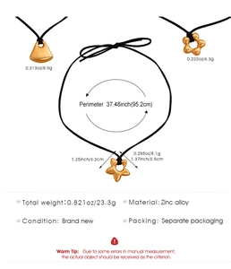 Détails des pendentifs étoile et fleur en alliage de zinc doré avec cordon noir