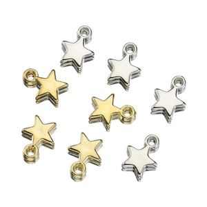 Gold and silver star charms for jewelry making, featuring a five-pointed star design with loop