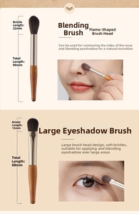 Detailed view of portable mini blending and eyeshadow brushes with size measurements